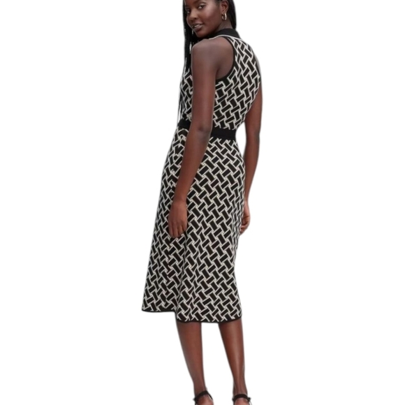 Diane Von Furstenberg x Target Black/Tan/White Geometric Sweater Knit Midi Dress - Picture 2 of 13